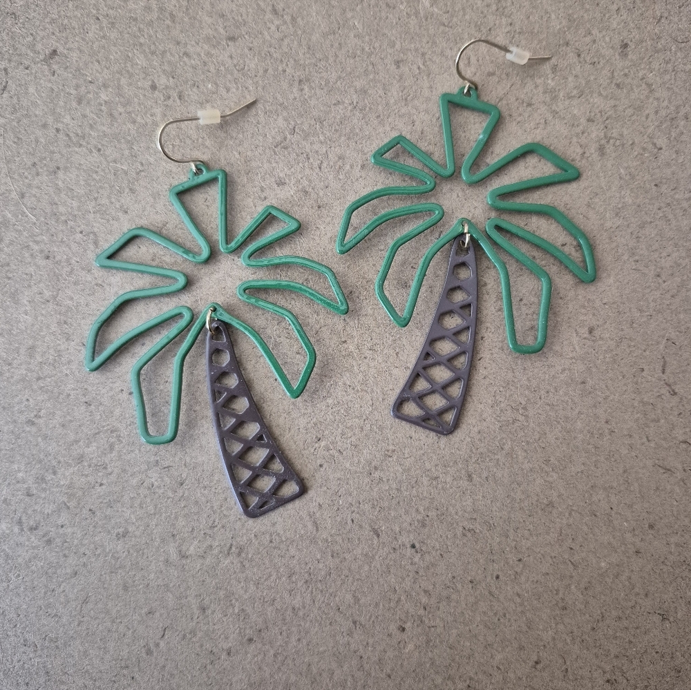 Green and Brown Palm Tree Earrings